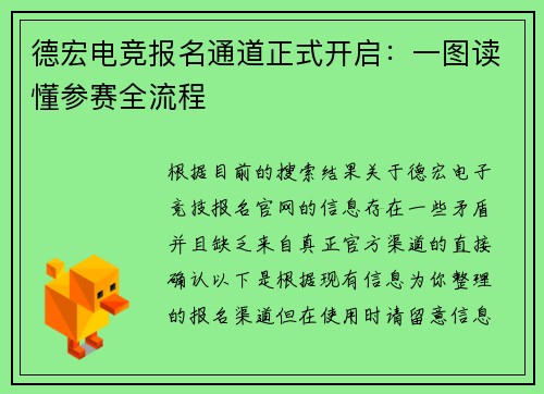 德宏电竞报名通道正式开启：一图读懂参赛全流程